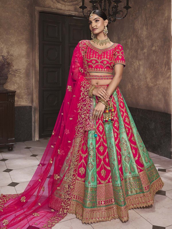 Hot Pink Banarshi Silk Lehenga